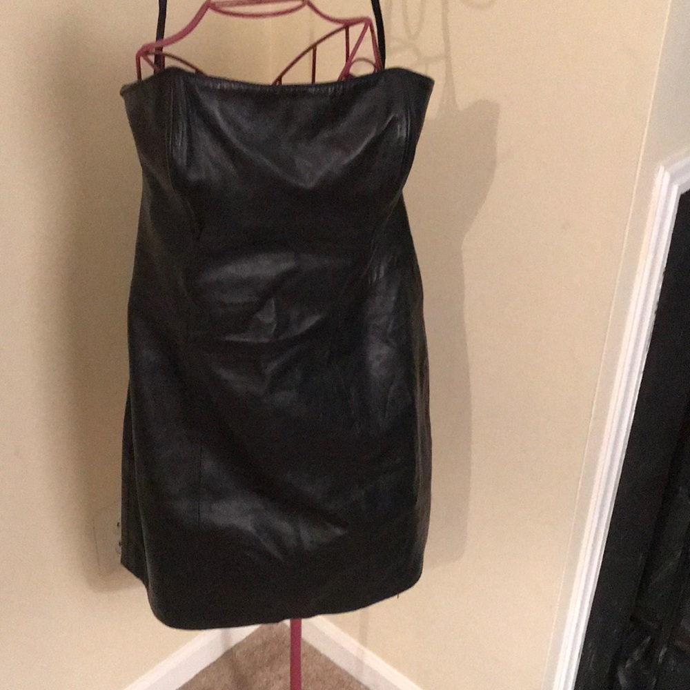 Hugo Buscati halter top leather dress